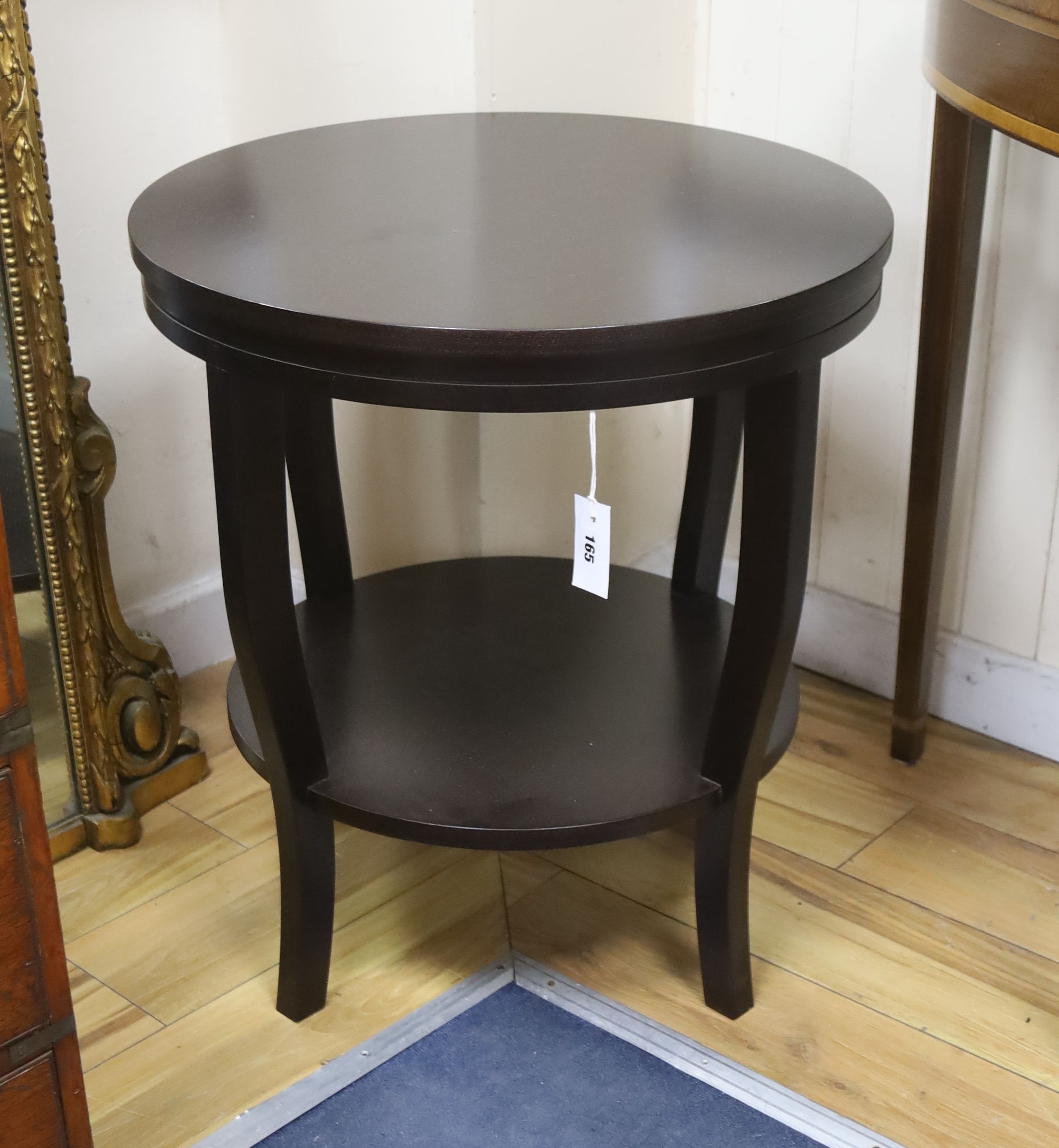 A pair of contemporary circular two tier occasional tables, diameter 60cm, height 65cm